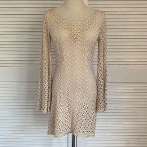 Free People Cream Long Sleeve Lace Dress